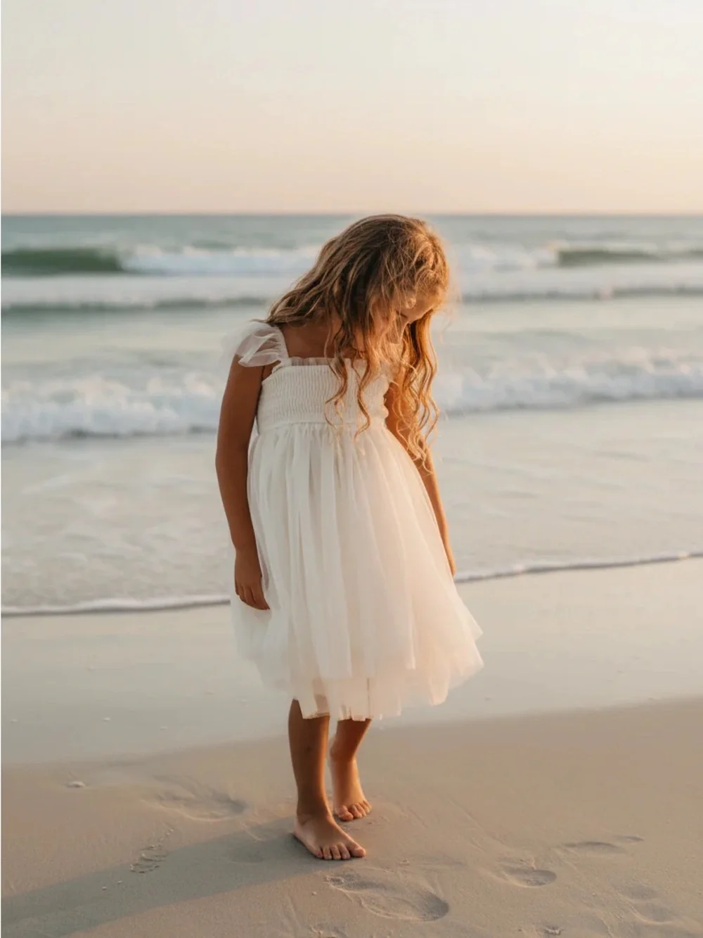 Indie Blue Juliet Dress 5T Antique Ivory Tulle Flutter Sleeve Flower Girl Dress